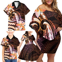 Polynesian Art Tattoo Family Matching Off Shoulder Short Dress and Hawaiian Shirt Plumeria Flowers Peach Gradient LT05 - Polynesian Pride