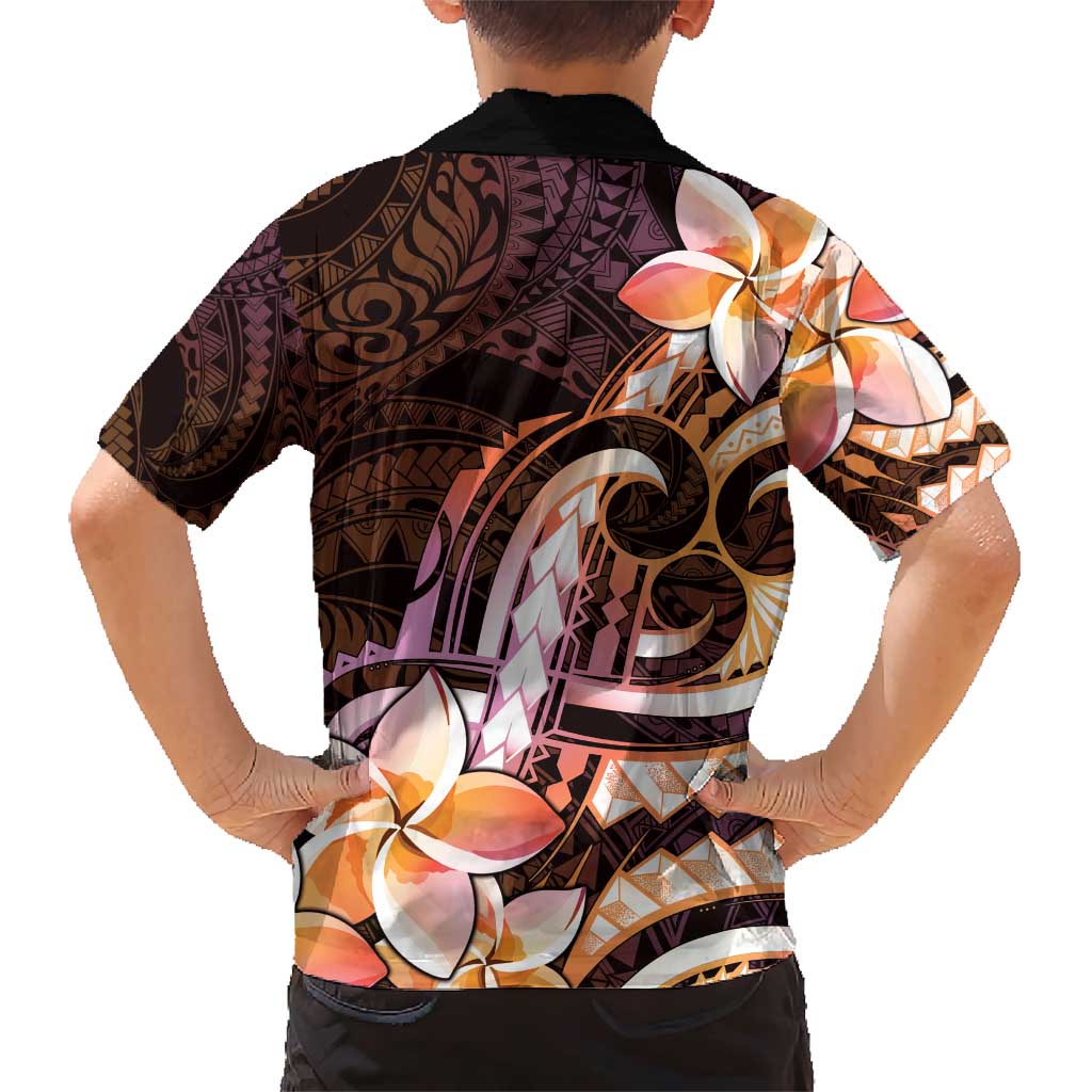 Polynesian Art Tattoo Family Matching Short Sleeve Bodycon Dress and Hawaiian Shirt Plumeria Flowers Peach Gradient LT05 - Polynesian Pride
