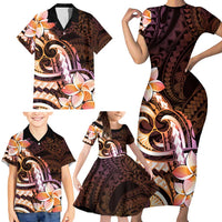 Polynesian Art Tattoo Family Matching Short Sleeve Bodycon Dress and Hawaiian Shirt Plumeria Flowers Peach Gradient LT05 - Polynesian Pride