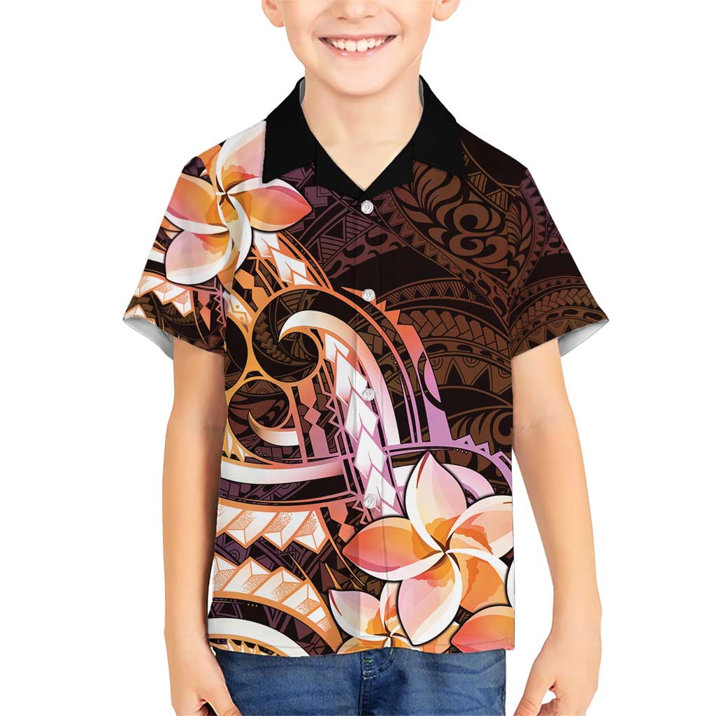 Polynesian Art Tattoo Family Matching Short Sleeve Bodycon Dress and Hawaiian Shirt Plumeria Flowers Peach Gradient LT05 Son's Shirt Peach - Polynesian Pride