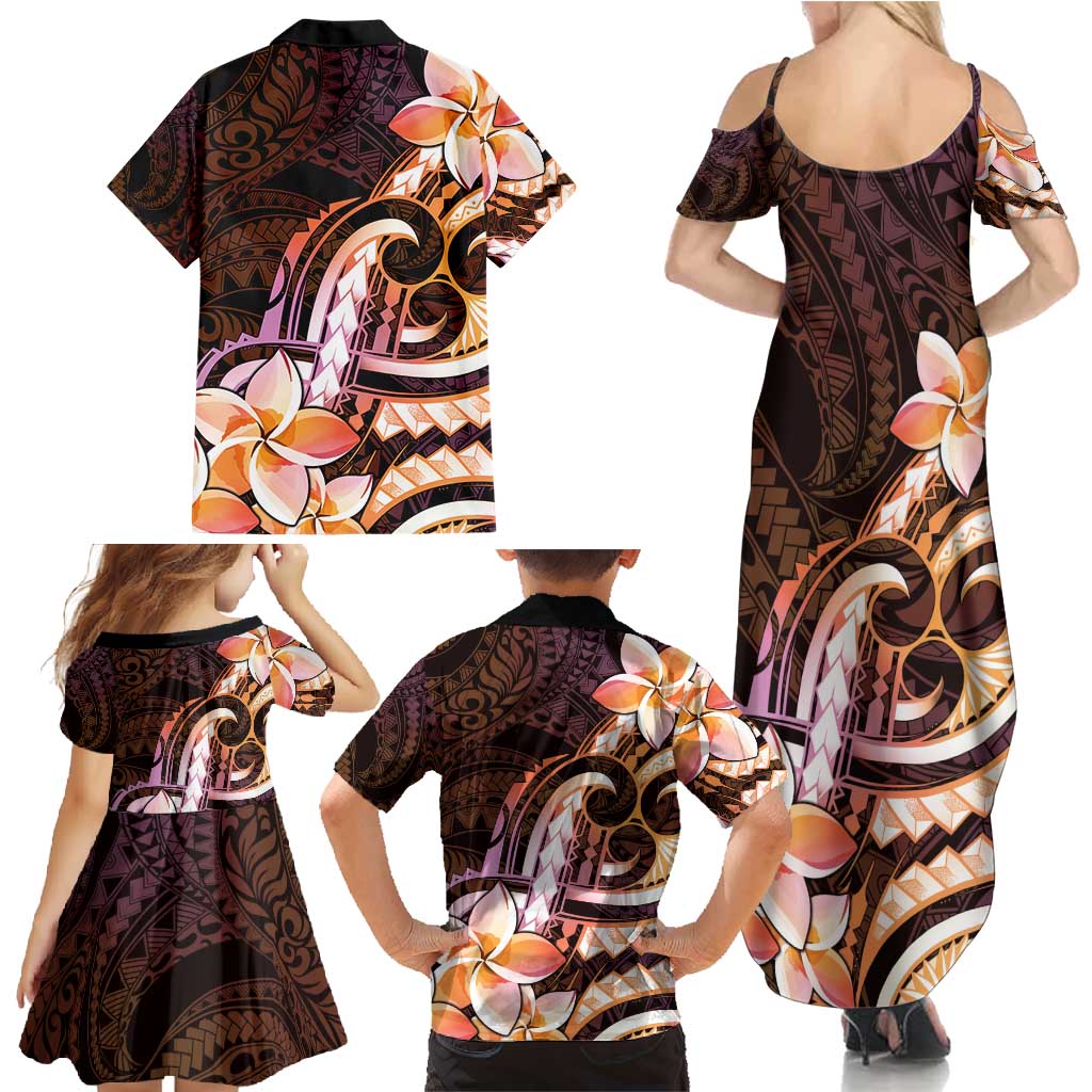 Polynesian Art Tattoo Family Matching Summer Maxi Dress and Hawaiian Shirt Plumeria Flowers Peach Gradient LT05 - Polynesian Pride