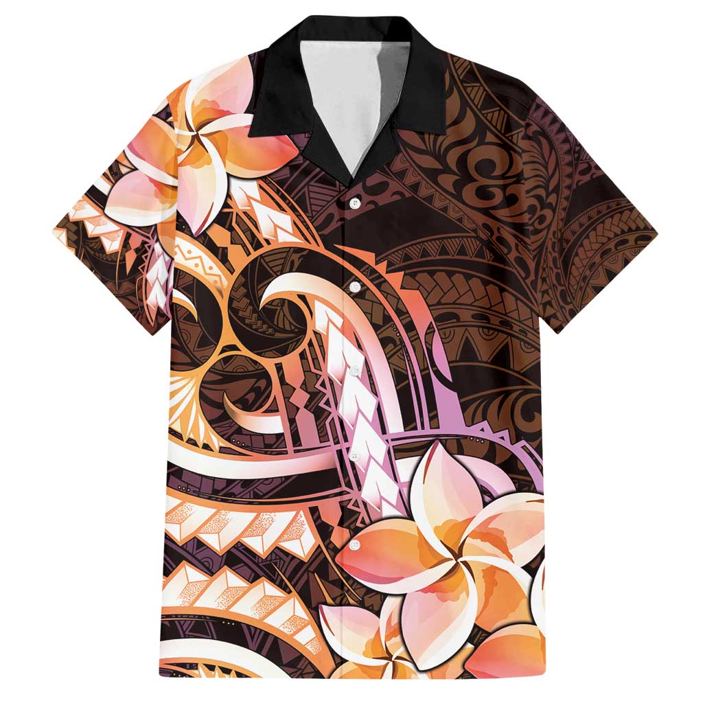 Polynesian Art Tattoo Family Matching Summer Maxi Dress and Hawaiian Shirt Plumeria Flowers Peach Gradient LT05 Dad's Shirt - Short Sleeve Peach - Polynesian Pride