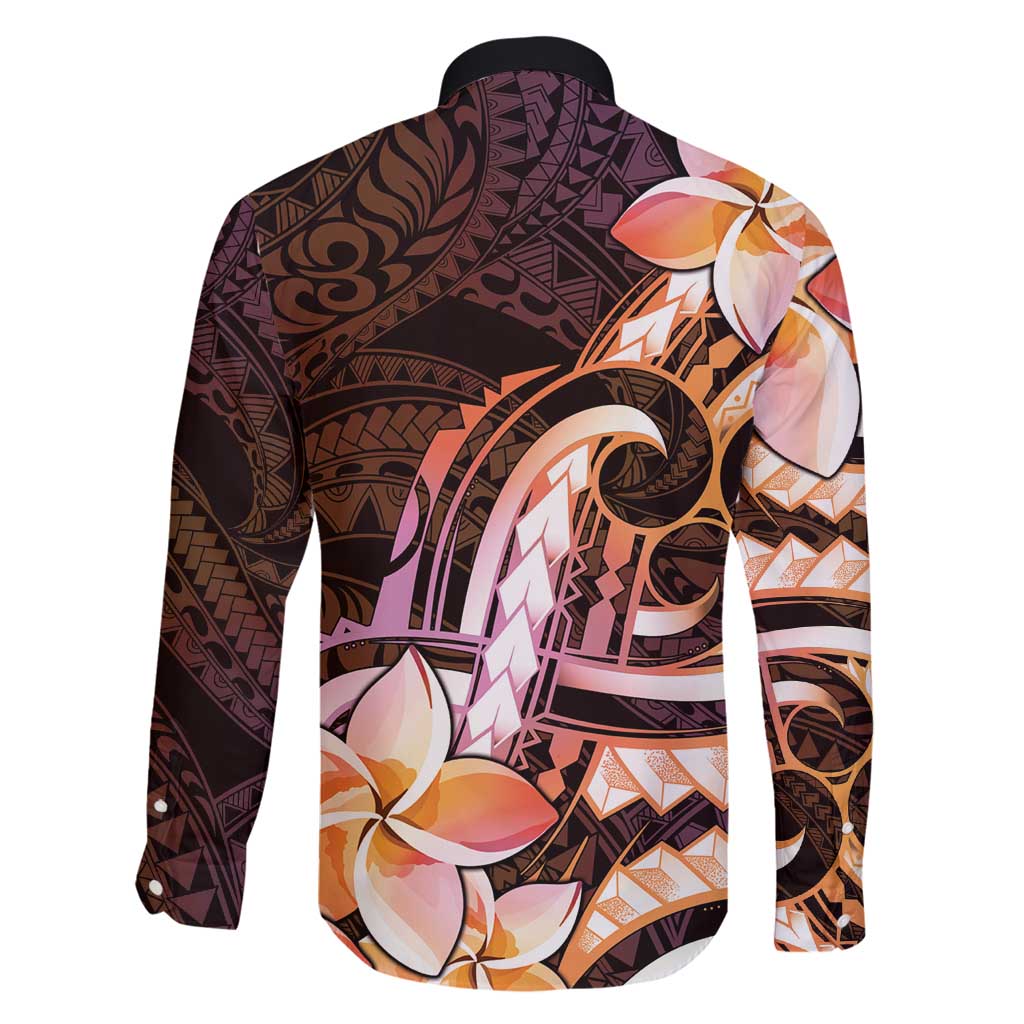 Polynesian Art Tattoo Family Matching Summer Maxi Dress and Hawaiian Shirt Plumeria Flowers Peach Gradient LT05 - Polynesian Pride
