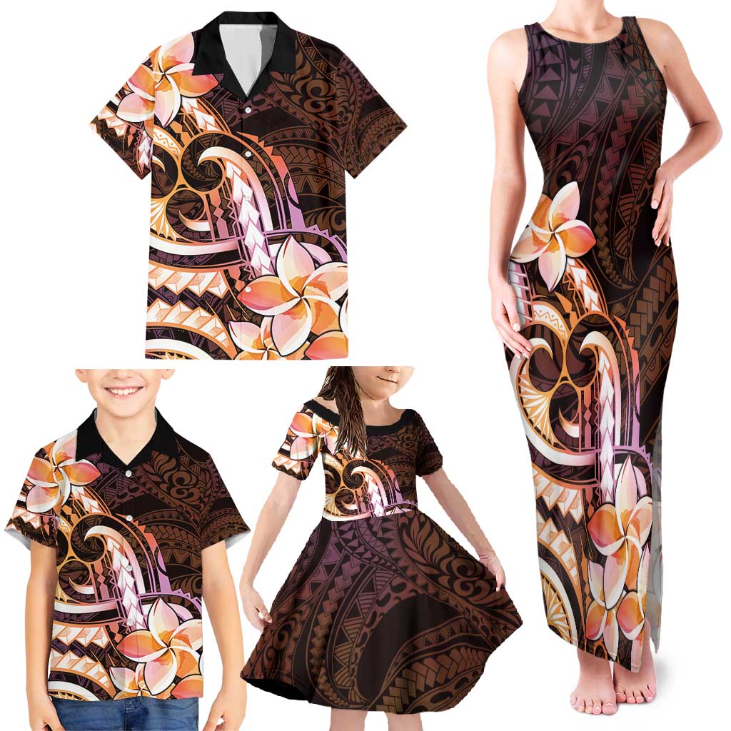 Polynesian Art Tattoo Family Matching Tank Maxi Dress and Hawaiian Shirt Plumeria Flowers Peach Gradient LT05 - Polynesian Pride