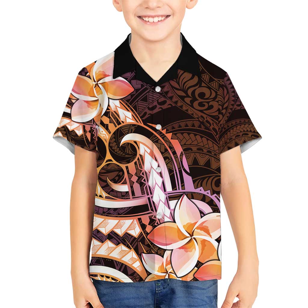 Polynesian Art Tattoo Family Matching Tank Maxi Dress and Hawaiian Shirt Plumeria Flowers Peach Gradient LT05 Son's Shirt Peach - Polynesian Pride