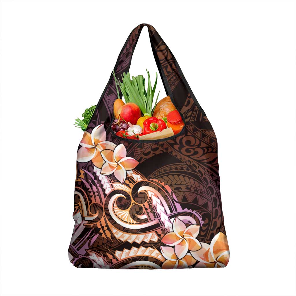 Polynesian Art Tattoo Grocery Bag Plumeria Flowers Peach Gradient LT05 1-pack One Size Peach - Polynesian Pride