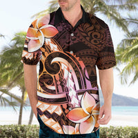 Polynesian Art Tattoo Hawaiian Shirt Plumeria Flowers Peach Gradient