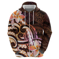 Polynesian Art Tattoo Hoodie Plumeria Flowers Peach Gradient