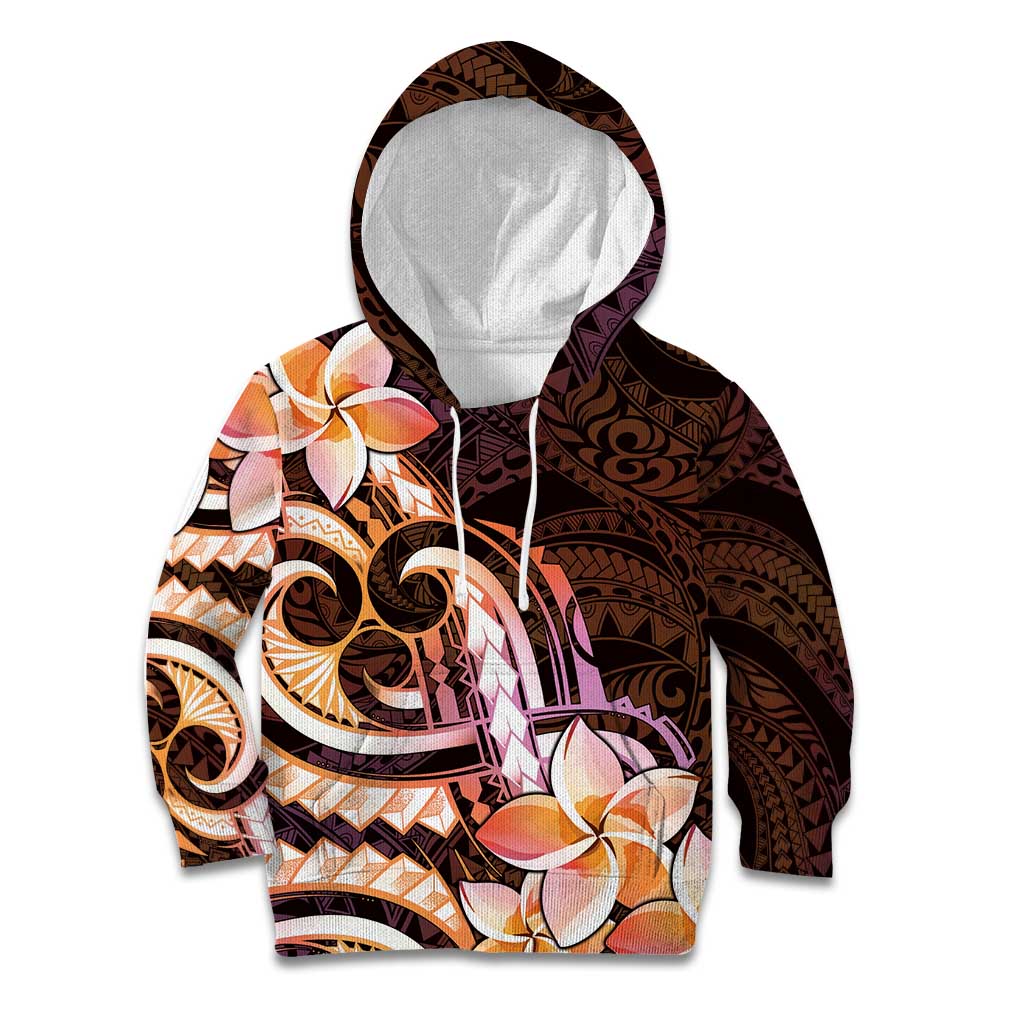Polynesian Art Tattoo Kid Hoodie Plumeria Flowers Peach Gradient LT05 Hoodie Peach - Polynesian Pride