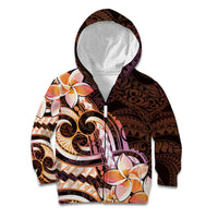 Polynesian Art Tattoo Kid Hoodie Plumeria Flowers Peach Gradient LT05 Zip Hoodie Peach - Polynesian Pride