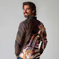 Polynesian Art Tattoo Long Sleeve Polo Shirt Plumeria Flowers Peach Gradient