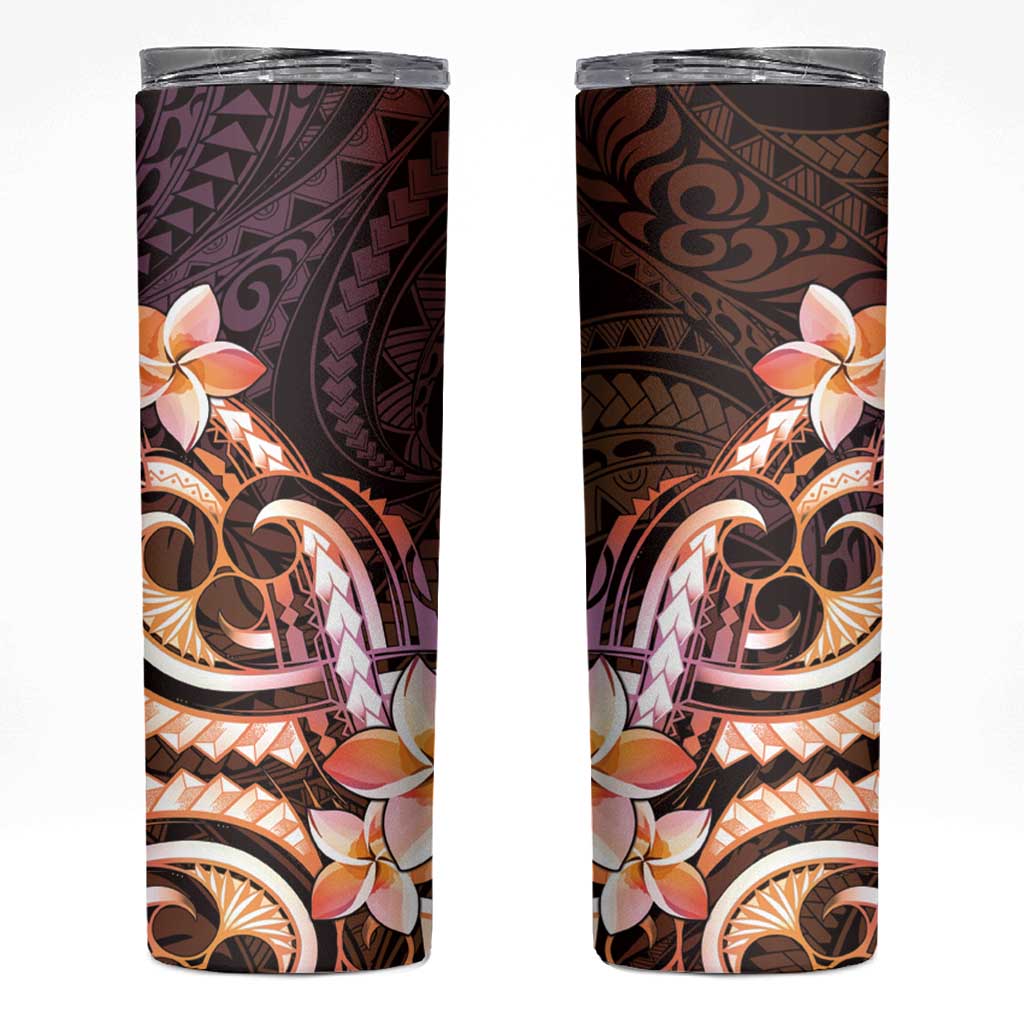 Polynesian Art Tattoo Skinny Tumbler Plumeria Flowers Peach Gradient LT05 Peach - Polynesian Pride