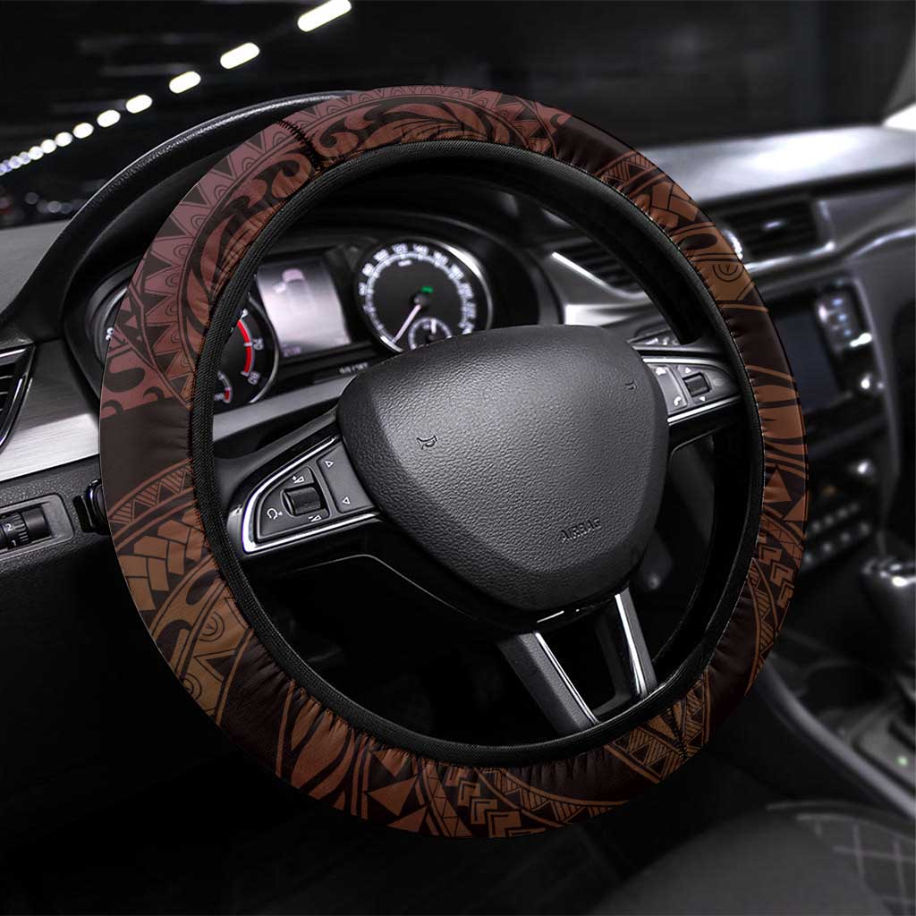 Polynesian Art Tattoo Steering Wheel Cover Plumeria Flowers Peach Gradient