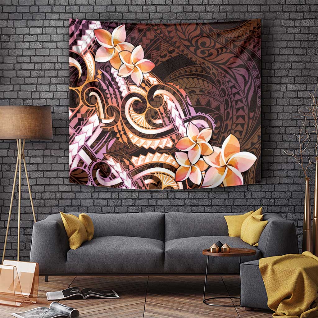 Polynesian Art Tattoo Tapestry Plumeria Flowers Peach Gradient LT05 Peach - Polynesian Pride