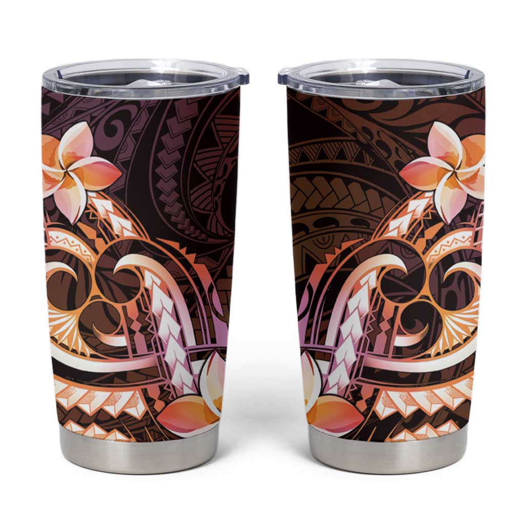 Polynesian Art Tattoo Tumbler Cup Plumeria Flowers Peach Gradient LT05 Peach - Polynesian Pride