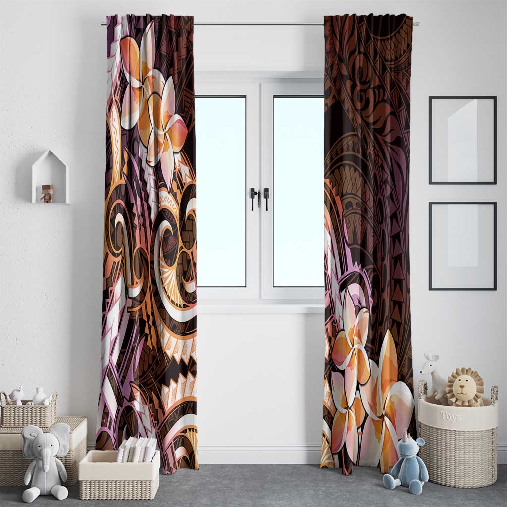 Polynesian Art Tattoo Window Curtain Plumeria Flowers Peach Gradient