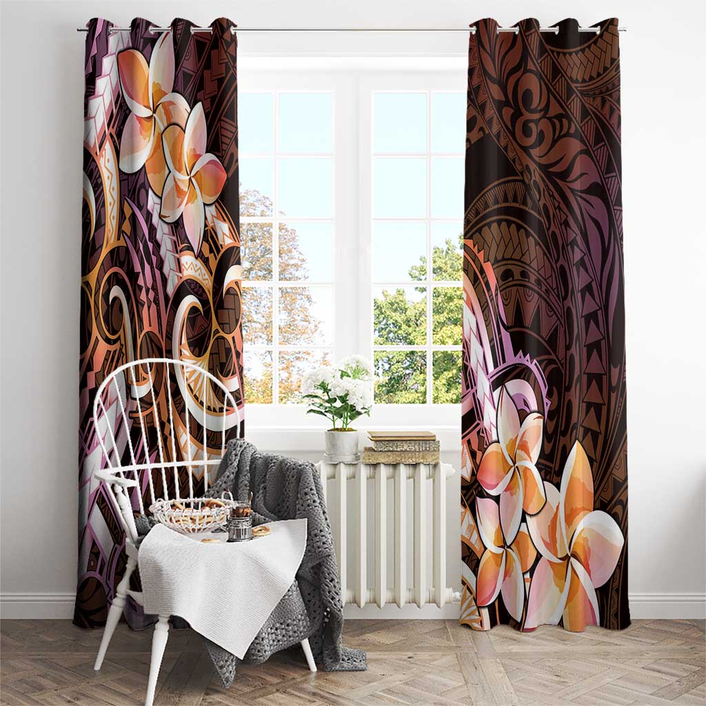 Polynesian Art Tattoo Window Curtain Plumeria Flowers Peach Gradient