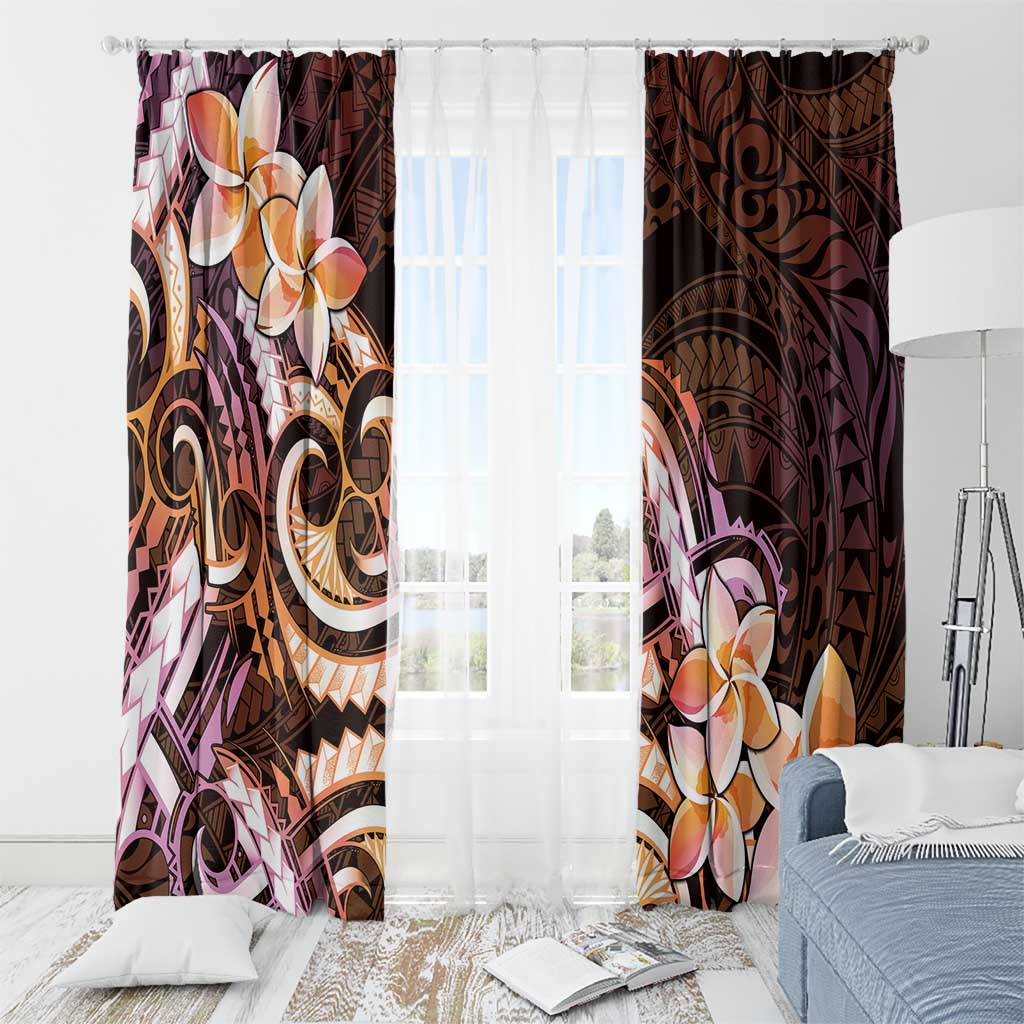 Polynesian Art Tattoo Window Curtain Plumeria Flowers Peach Gradient