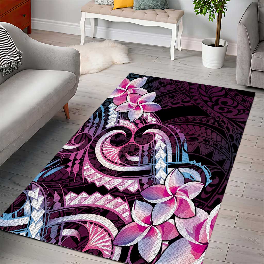 Polynesian Art Tattoo Area Rug Plumeria Flowers Pink Gradient
