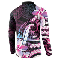 Polynesian Art Tattoo Button Sweatshirt Plumeria Flowers Pink Gradient