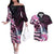 Polynesian Art Tattoo Couples Matching Off The Shoulder Long Sleeve Dress and Hawaiian Shirt Plumeria Flowers Pink Gradient