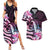 Polynesian Art Tattoo Couples Matching Summer Maxi Dress and Hawaiian Shirt Plumeria Flowers Pink Gradient