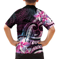 Polynesian Art Tattoo Family Matching Long Sleeve Bodycon Dress and Hawaiian Shirt Plumeria Flowers Pink Gradient LT05 - Polynesian Pride