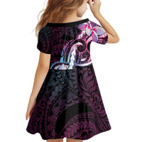 Polynesian Art Tattoo Family Matching Off The Shoulder Long Sleeve Dress and Hawaiian Shirt Plumeria Flowers Pink Gradient LT05 - Polynesian Pride