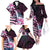 Polynesian Art Tattoo Family Matching Off The Shoulder Long Sleeve Dress and Hawaiian Shirt Plumeria Flowers Pink Gradient