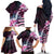 Polynesian Art Tattoo Family Matching Off The Shoulder Long Sleeve Dress and Hawaiian Shirt Plumeria Flowers Pink Gradient
