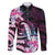 Polynesian Art Tattoo Family Matching Off The Shoulder Long Sleeve Dress and Hawaiian Shirt Plumeria Flowers Pink Gradient