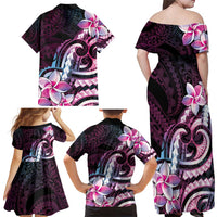 Polynesian Art Tattoo Family Matching Off Shoulder Maxi Dress and Hawaiian Shirt Plumeria Flowers Pink Gradient LT05 - Polynesian Pride
