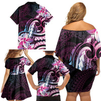 Polynesian Art Tattoo Family Matching Off Shoulder Short Dress and Hawaiian Shirt Plumeria Flowers Pink Gradient LT05 - Polynesian Pride