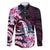 Polynesian Art Tattoo Family Matching Off Shoulder Short Dress and Hawaiian Shirt Plumeria Flowers Pink Gradient