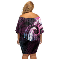 Polynesian Art Tattoo Family Matching Off Shoulder Short Dress and Hawaiian Shirt Plumeria Flowers Pink Gradient LT05 - Polynesian Pride