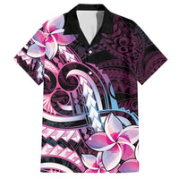 Polynesian Art Tattoo Family Matching Puletasi and Hawaiian Shirt Plumeria Flowers Pink Gradient