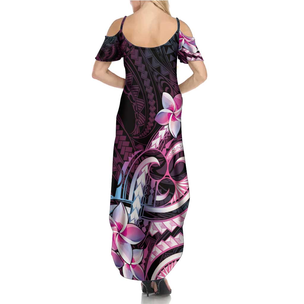 Polynesian Art Tattoo Family Matching Summer Maxi Dress and Hawaiian Shirt Plumeria Flowers Pink Gradient LT05 - Polynesian Pride