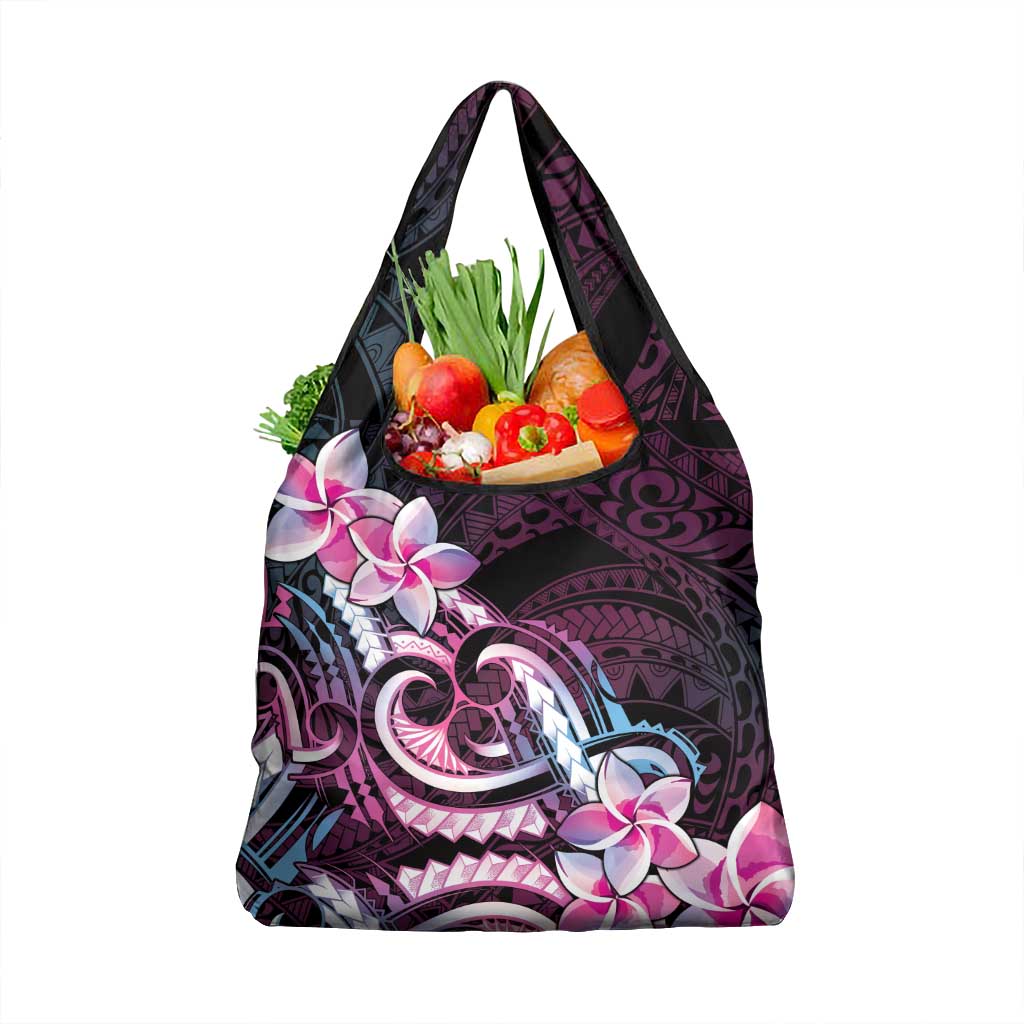 Polynesian Art Tattoo Grocery Bag Plumeria Flowers Pink Gradient LT05 1-pack One Size Pink - Polynesian Pride