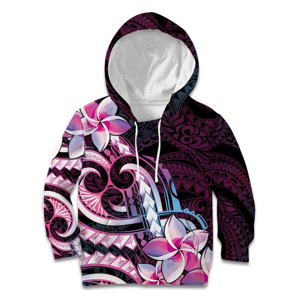 Polynesian Art Tattoo Kid Hoodie Plumeria Flowers Pink Gradient LT05 Hoodie Pink - Polynesian Pride