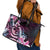 Polynesian Art Tattoo Leather Tote Bag Plumeria Flowers Pink Gradient