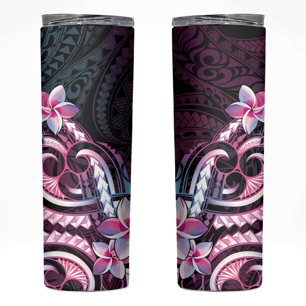 Polynesian Art Tattoo Skinny Tumbler Plumeria Flowers Pink Gradient LT05 Pink - Polynesian Pride