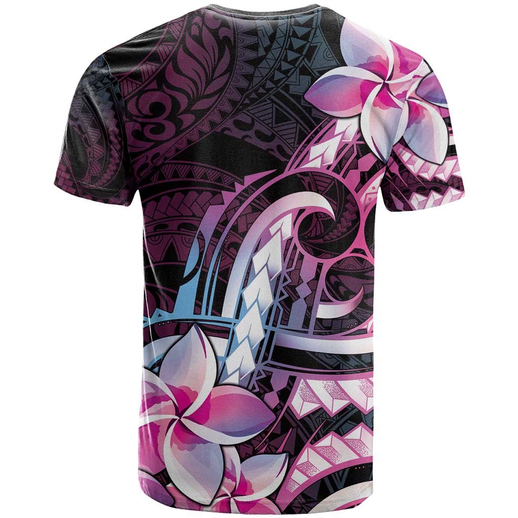 Polynesian Art Tattoo T Shirt Plumeria Flowers Pink Gradient