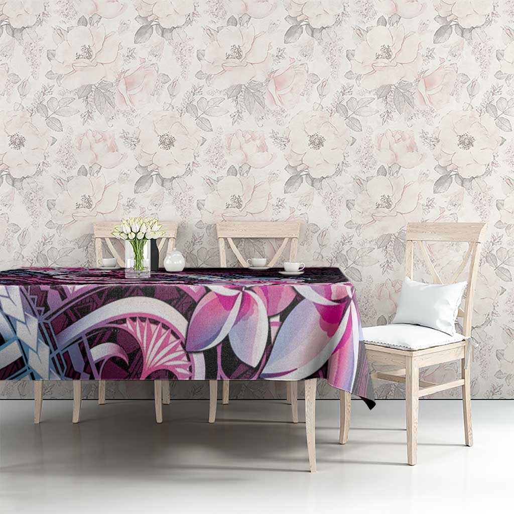 Polynesian Art Tattoo Tablecloth Plumeria Flowers Pink Gradient