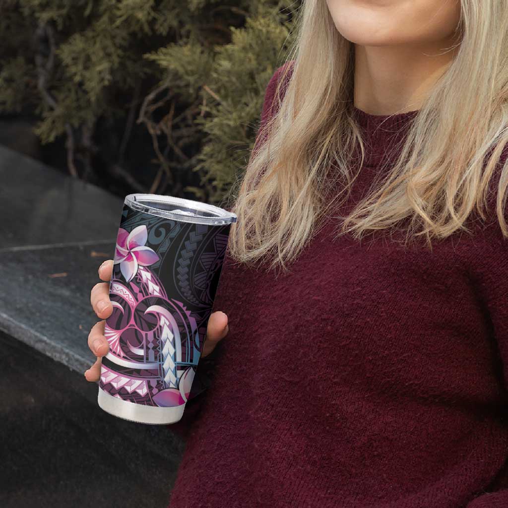 Polynesian Art Tattoo Tumbler Cup Plumeria Flowers Pink Gradient