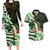 Polynesian Art Tattoo Couples Matching Long Sleeve Bodycon Dress and Hawaiian Shirt Plumeria Flowers Green Gradient