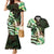 Polynesian Art Tattoo Couples Matching Mermaid Dress and Hawaiian Shirt Plumeria Flowers Green Gradient