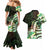 Polynesian Art Tattoo Couples Matching Mermaid Dress and Hawaiian Shirt Plumeria Flowers Green Gradient