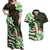 Polynesian Art Tattoo Couples Matching Off Shoulder Maxi Dress and Hawaiian Shirt Plumeria Flowers Green Gradient