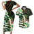 Polynesian Art Tattoo Couples Matching Short Sleeve Bodycon Dress and Hawaiian Shirt Plumeria Flowers Green Gradient