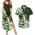 Polynesian Art Tattoo Couples Matching Summer Maxi Dress and Hawaiian Shirt Plumeria Flowers Green Gradient